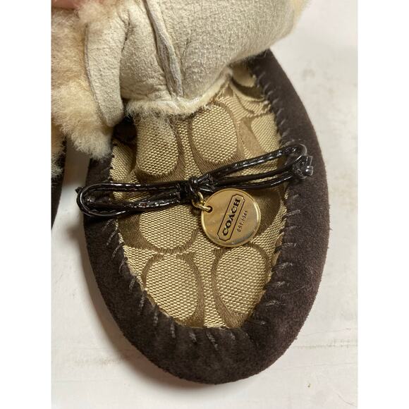 Coach Arleen Moccasins Shearling Fur Brown Slippers 9W NEW - Picture 3 of 11